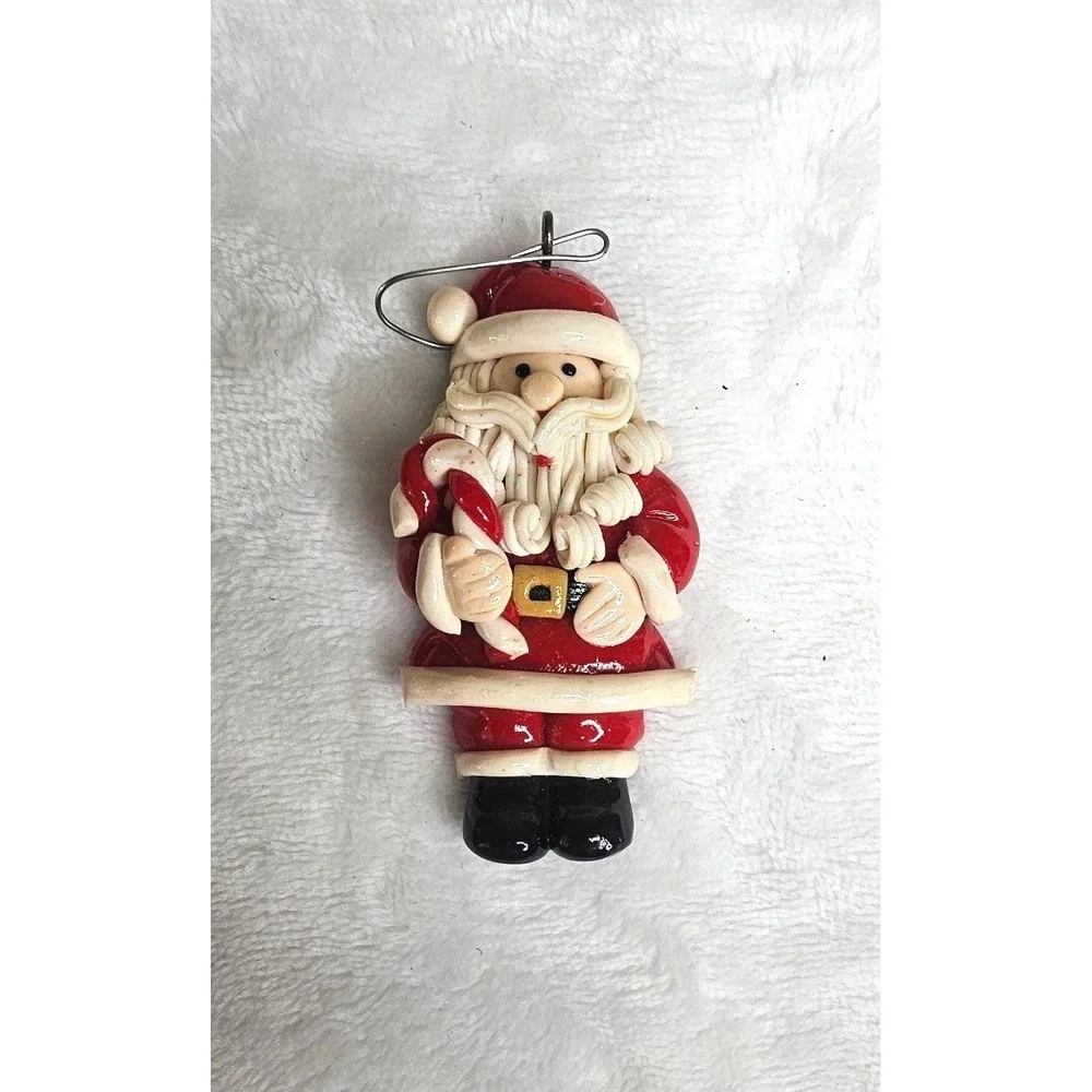 Santa Claus Clay Ornaments Set of 3 Red White Handcrafted Christmas